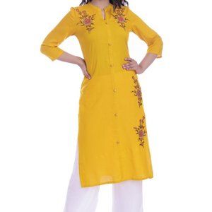 Yellow Embroidered Indian Kurti/ Top